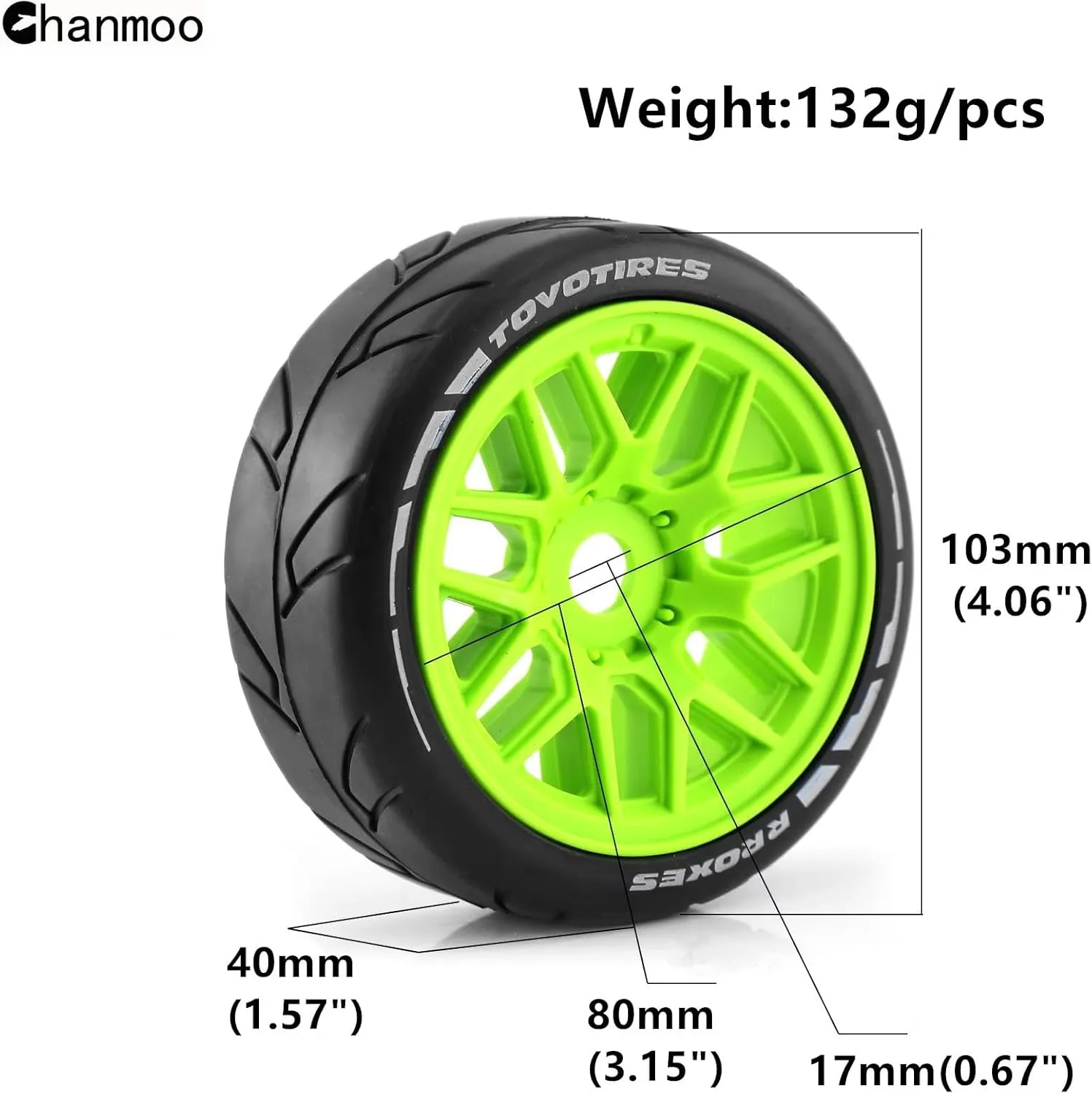 1/8 RC On Road Car Tires and Wheels Rims 17mm Hex 103mm Rubber Rally Tyres for 1:8 Scale RC On-Road Racing Car HPI WR8 HSP Hobao ARRMA Redcat Losi Kyosho VRX RC Rally Drift Car 4PCS (Black)
