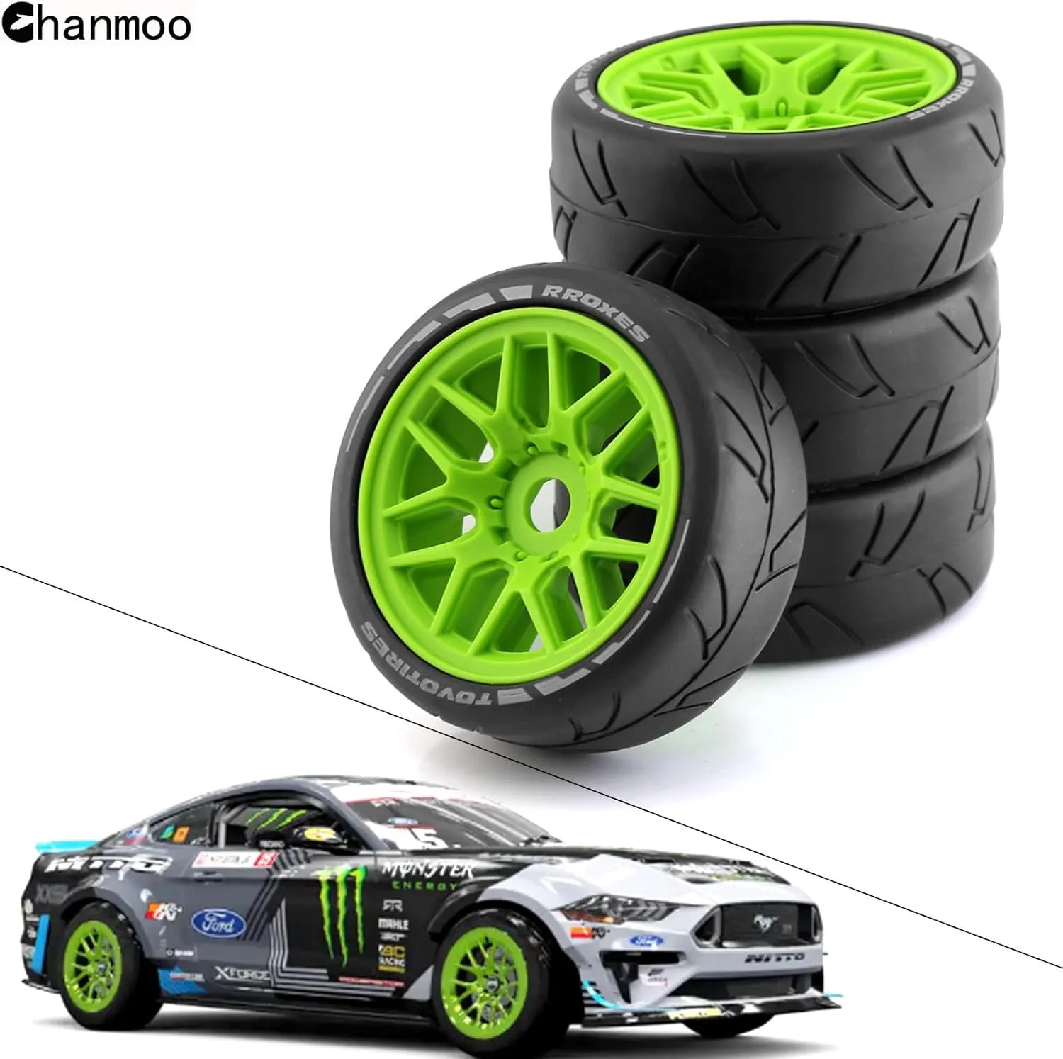 1/8 RC On Road Car Tires and Wheels Rims 17mm Hex 103mm Rubber Rally Tyres for 1:8 Scale RC On-Road Racing Car HPI WR8 HSP Hobao ARRMA Redcat Losi Kyosho VRX RC Rally Drift Car 4PCS (Black)