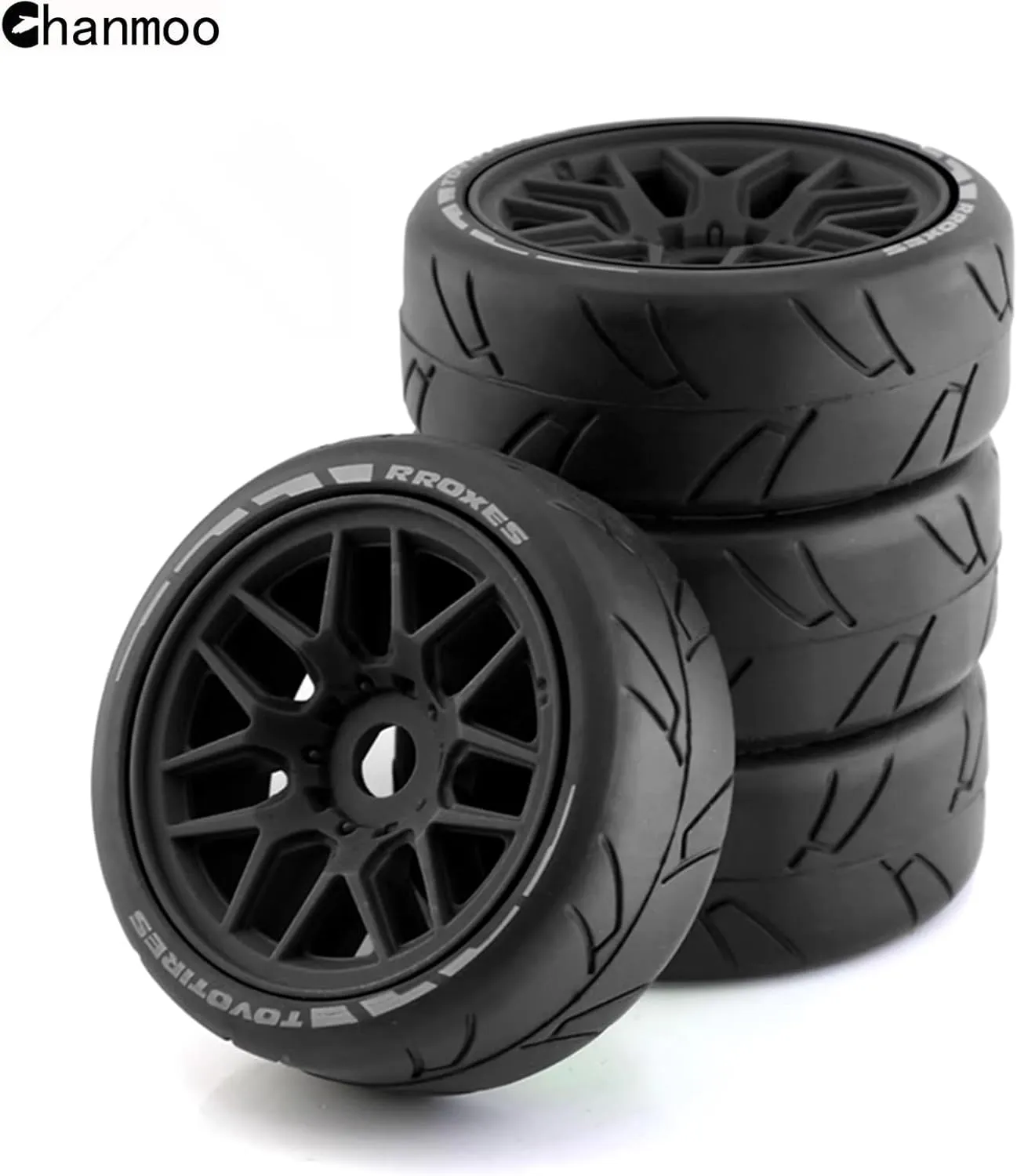 1/8 RC On Road Car Tires and Wheels Rims 17mm Hex 103mm Rubber Rally Tyres for 1:8 Scale RC On-Road Racing Car HPI WR8 HSP Hobao ARRMA Redcat Losi Kyosho VRX RC Rally Drift Car 4PCS (Black)