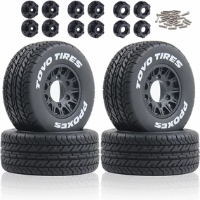 1/10 1/8 RC Short Course Truck Tires OD 4.33" and Wheels 12mm 14mm 17mm Hex for 1:8 1:10 Scale Off Road Truck Car Traxxas Slash 2WD 4×4 Rc4wd Arrma Senton Axial Losi Redcat 4PCS (Black)