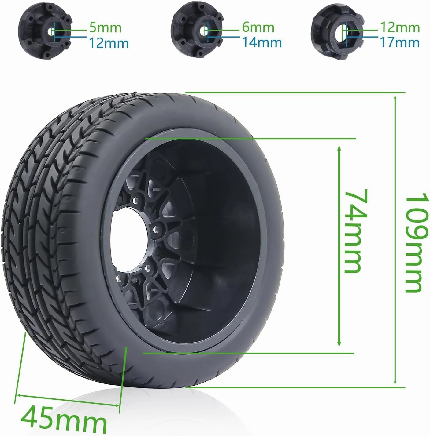 1/10 1/8 RC Short Course Truck Tires OD 4.33" and Wheels 12mm 14mm 17mm Hex for 1:8 1:10 Scale Off Road Truck Car Traxxas Slash 2WD 4×4 Rc4wd Arrma Senton Axial Losi Redcat 4PCS (Black)