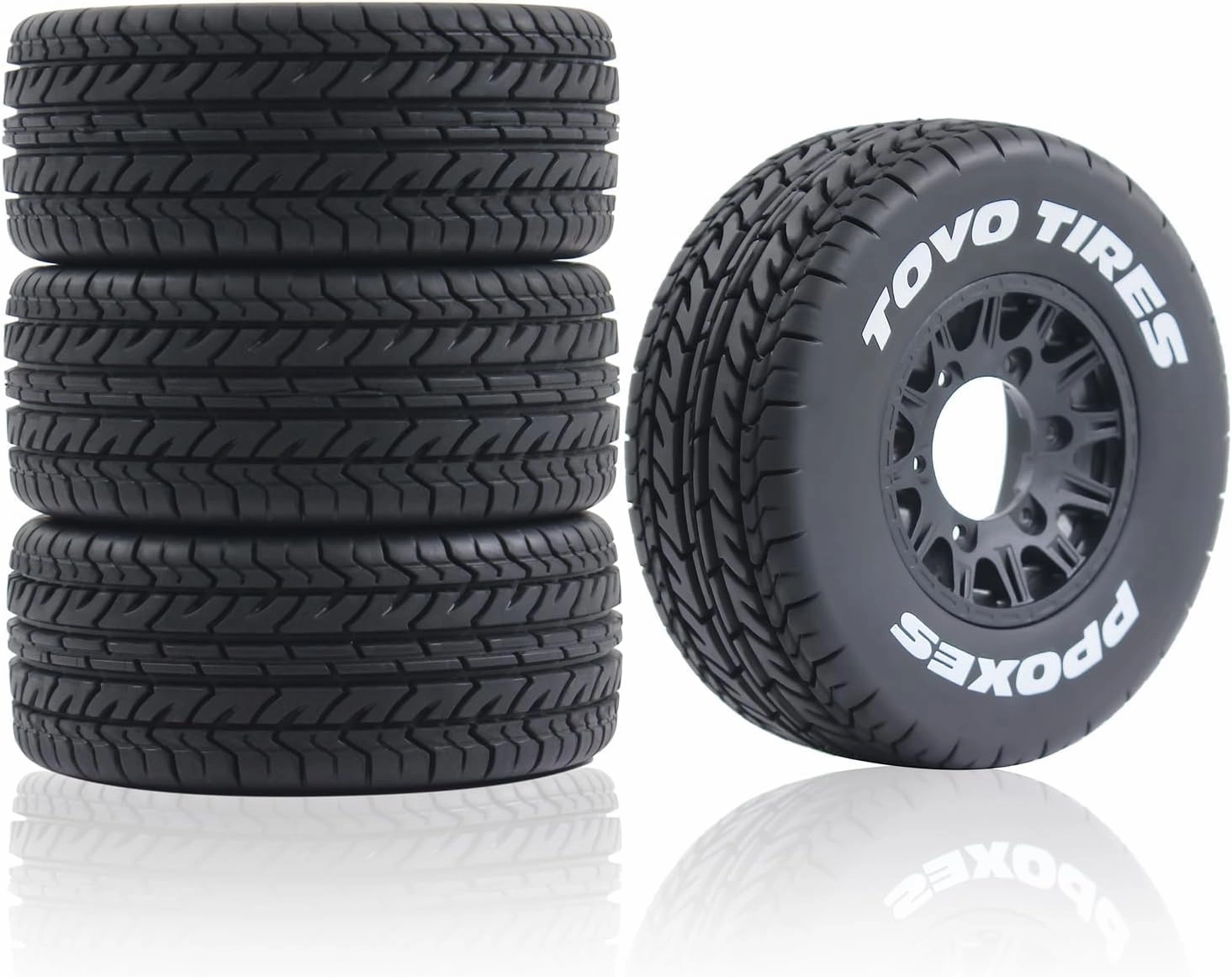 1/10 1/8 RC Short Course Truck Tires OD 4.33" and Wheels 12mm 14mm 17mm Hex for 1:8 1:10 Scale Off Road Truck Car Traxxas Slash 2WD 4×4 Rc4wd Arrma Senton Axial Losi Redcat 4PCS (Black)