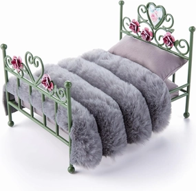 1:12 Dollhouse Furniture Bed, Green Hand Floral Engravings Iron Bed with Removable Bedding and Pillow, Miniature Furniture Gift for Dollhouse Lovers and Collectors