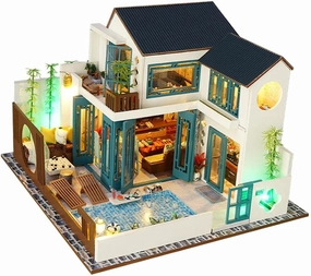 1/24 Scale Dollhouse Miniature DIY Kit with Furniture, Wooden Creative Room, for Adults and Kids, Enhance Hand-Eye Coordination and Concentration