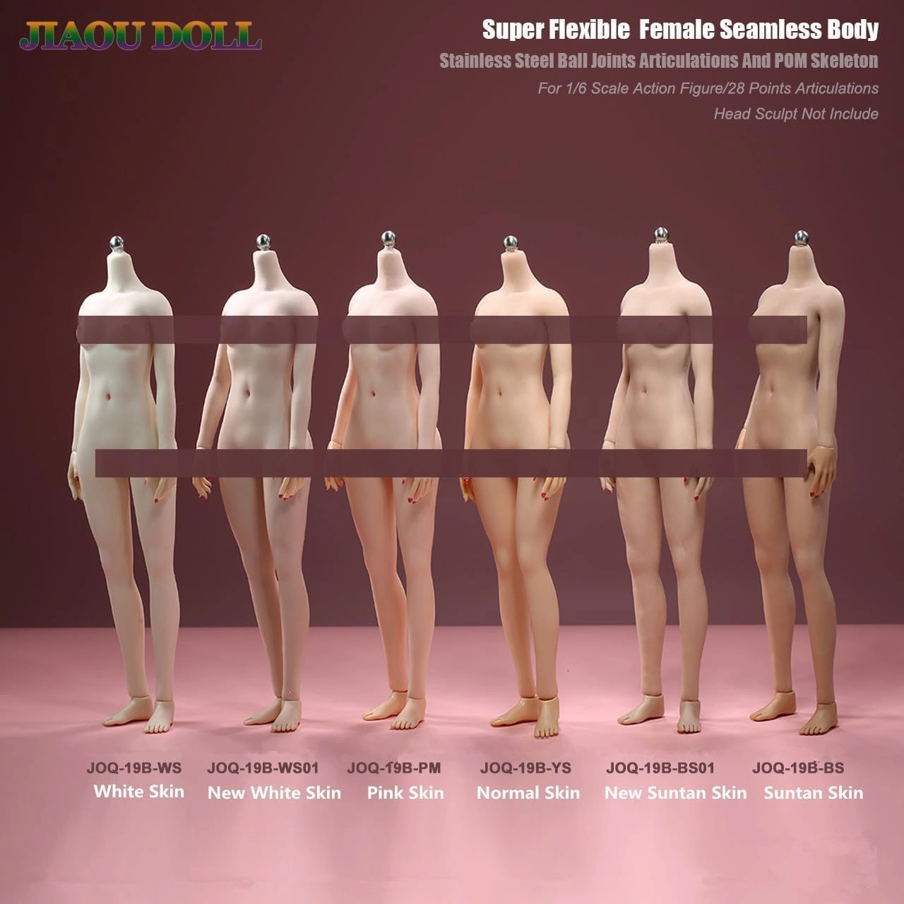 1/6 Scale Female Body Teenage Girl Narrow Shoulder Small Chest Super Flexible Seamless Body with Detachable Feet Soldier Action Figure Doll (JOQ-19B-WS01 New Pale Skin)
