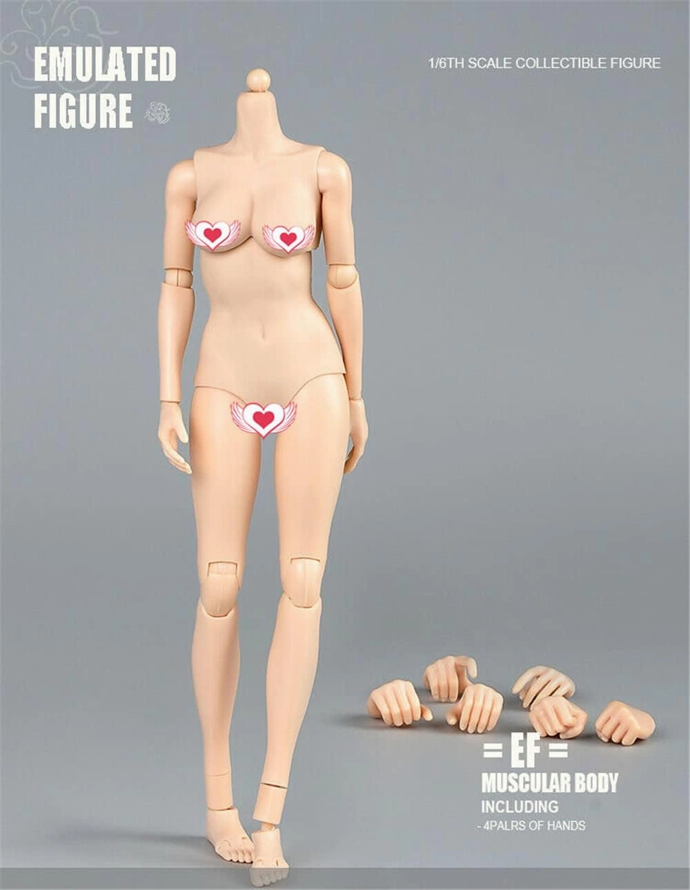 1/6 Scale Female Figure Body, Female Pale Skin Mid Bust Half-Seamless Flexible Action Figure Body Doll Collection
