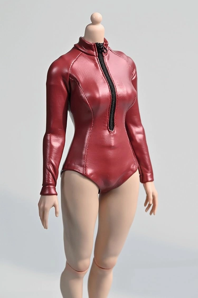 1/6 Scale Female Figure Doll Clothes Leather Long Sleeve Jumpsuits for 12 Inch Female Action Figure, Flexible Seamless Doll Silicone Body Doll(Red)