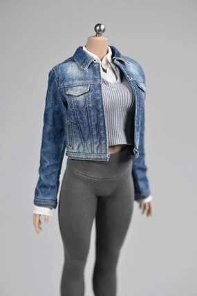 1/6 Scale Female Soldier Model Doll Clothes 12 Inch Action Doll Long Sleeve Denim Jacket, Flexible Seamless Doll Miniature Accessories Doll
