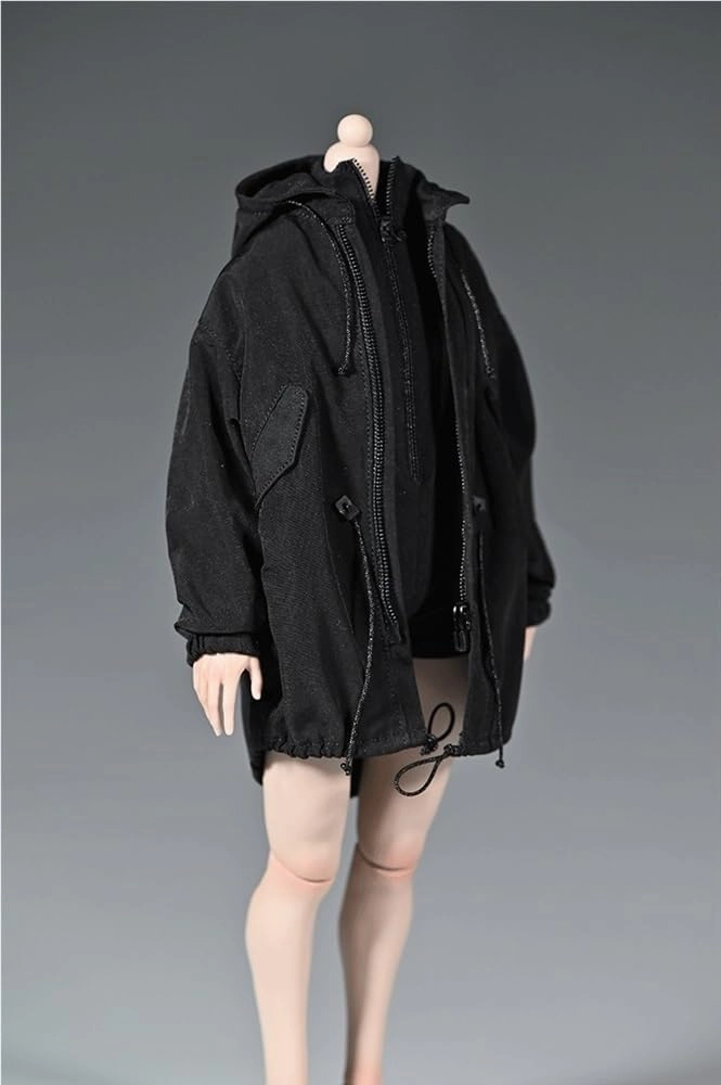 1/6 Scale Female Soldier Model Doll Clothes 12 Inch Action Doll Workwear Jacket, Flexible Seamless Doll Miniature Accessories Doll(Black)