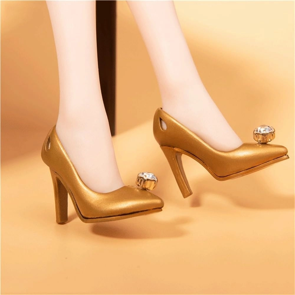 1/6 Scale Figure Doll Clothes High Heels UJ36 for 12" Female Action Figure, Flexible Seamless Doll Silicone Body Doll(Gold)