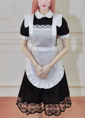 1/6 Scale Figure Doll Clothes Maid Dress Apron Headband for 12" Female Action Figure, Flexible Seamless Doll Silicone Body Doll