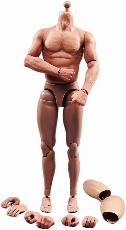 1/6 Scale Male Body,12inch Asian Man Narrow Shoulder Muscular Figure Body Semi-encapsulated Flexible Action Figure Doll