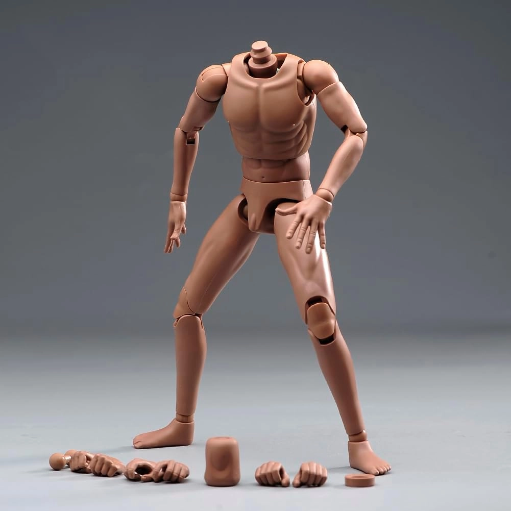1/6 Scale Male Body,12inch Joints Flexible Muscle Male Soldier Action Figure Body Artistic Human Body Miniature Figure Doll (Suntan Skin)