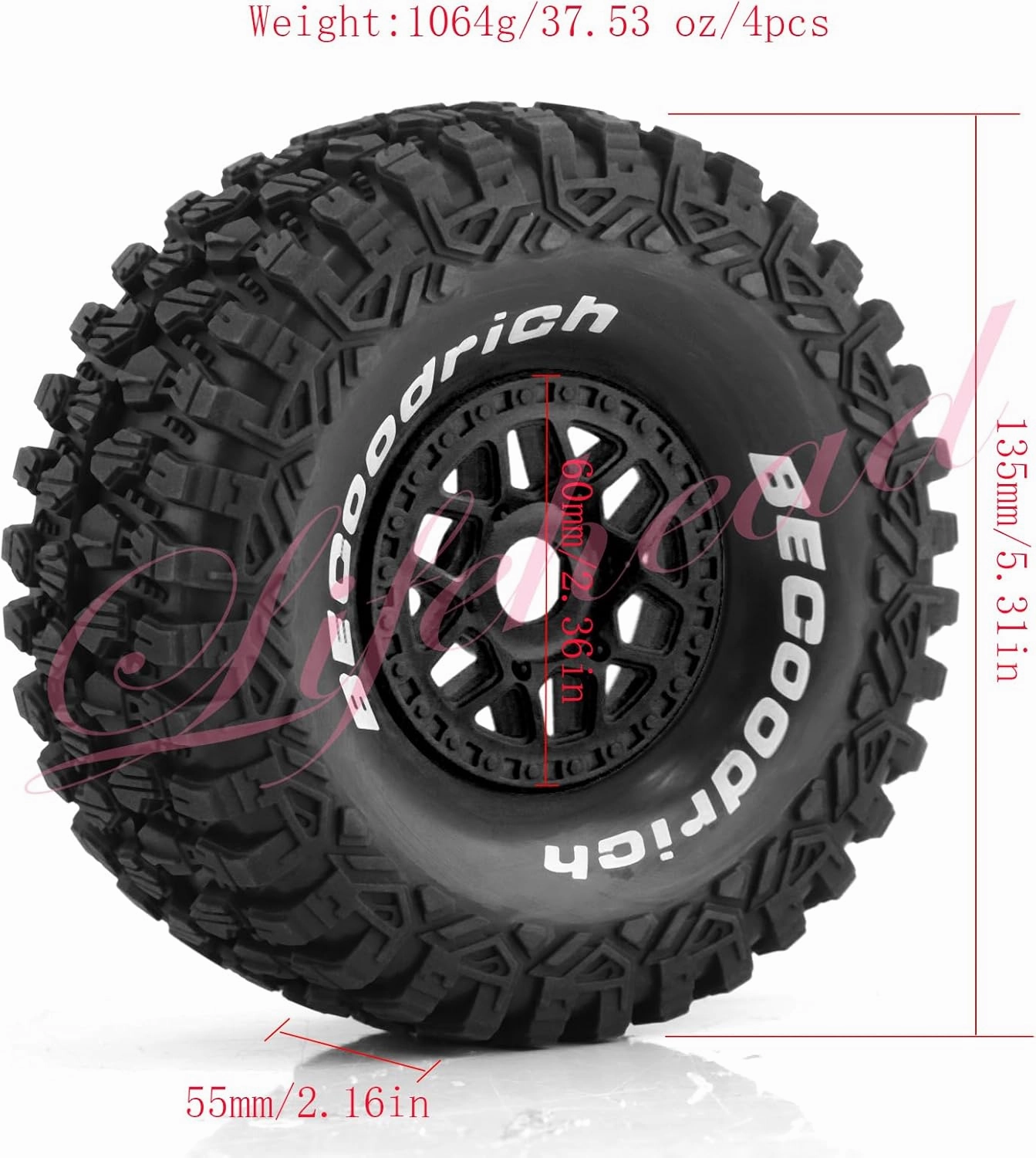 1/7 1/8 RC Short Course Truck Tires for All Terrain，Suitable for TRAXAXS UDR 85086-4 ARRMA Mojave EXB YK4072 DF7 FS Atom/ 135mm OD High Performance Desert Off-Road Truck Tires