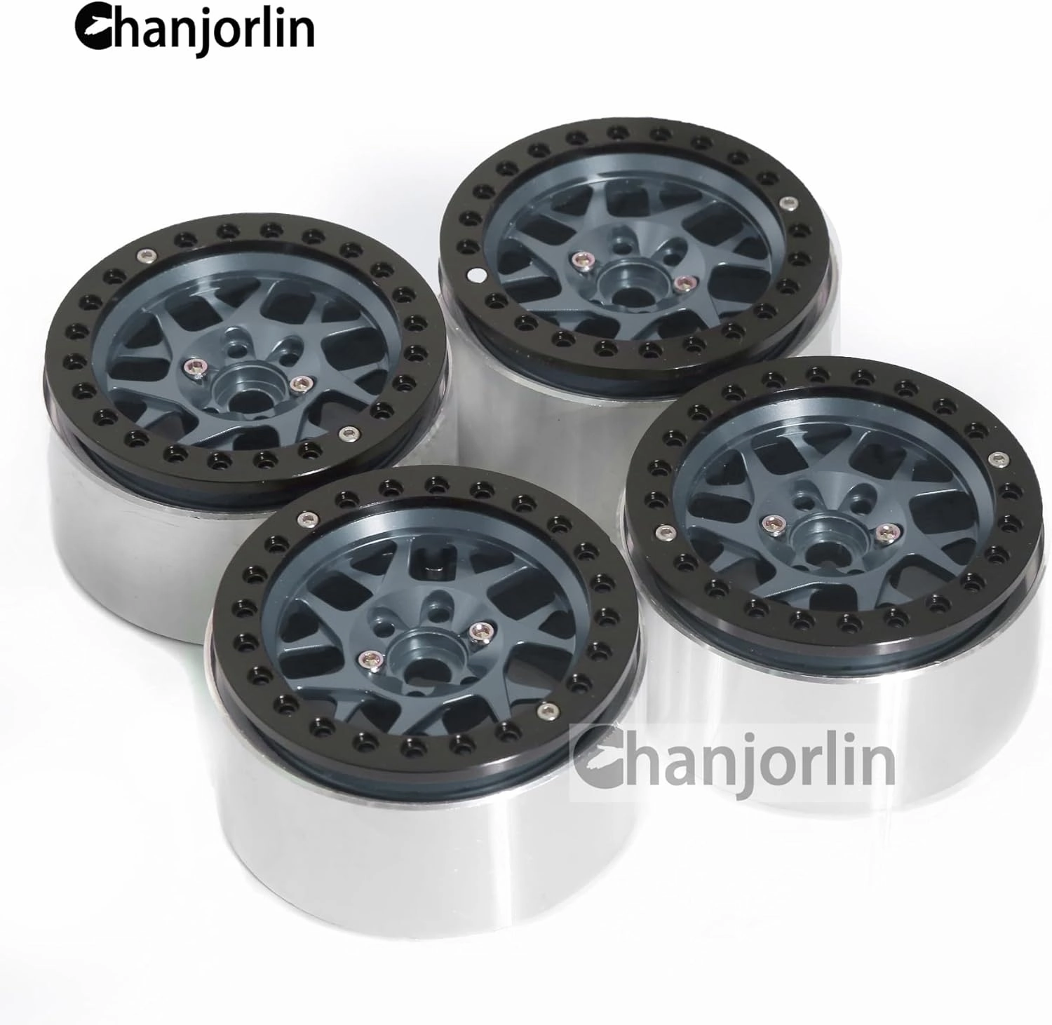 1.9 RC Crawler Beadlock Wheels Rims Aluminum Alloy 12mm Hex 1/10 Mud Slingers Hubs for 1:10 Rock Car Axial SCX10 Tamiya CC01 D90 RR10 RC4WD Gen8 Traxxas TRX4 1.9" Tires 4PCS (Titanium)