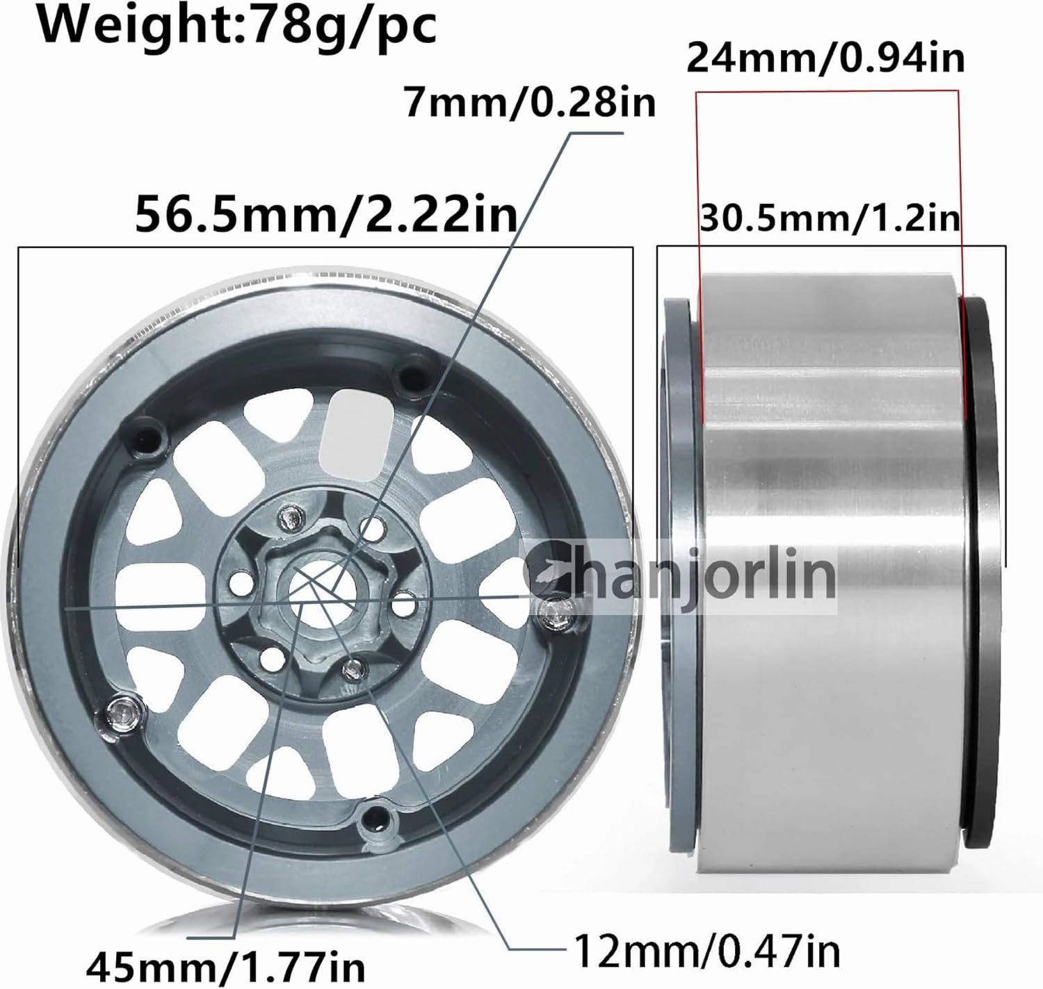 1.9 RC Crawler Beadlock Wheels Rims Aluminum Alloy 12mm Hex 1/10 Mud Slingers Hubs for 1:10 Rock Car Axial SCX10 Tamiya CC01 D90 RR10 RC4WD Gen8 Traxxas TRX4 1.9" Tires 4PCS (Titanium)
