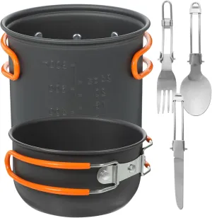1set Camping Cookware Set Portable Aluminium Alloy Pots for Outdoor Cooking Includes Stew Pot Frying Pan Plates Cups for Camping Hiking Fishing Backpacking