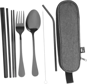 1set Portable Straw Set with Storage Pouch Lightweight Travel Utensils for Camping Picnics and Outdoor Dining Reusable Cutlery and Convenience Random Style