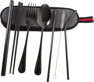 1set Portable Tableware Set Outdoor Cutlery Kit for Travel Camping Picnic with Carry Bag Easy to Clean -deform Utensils Random Style
