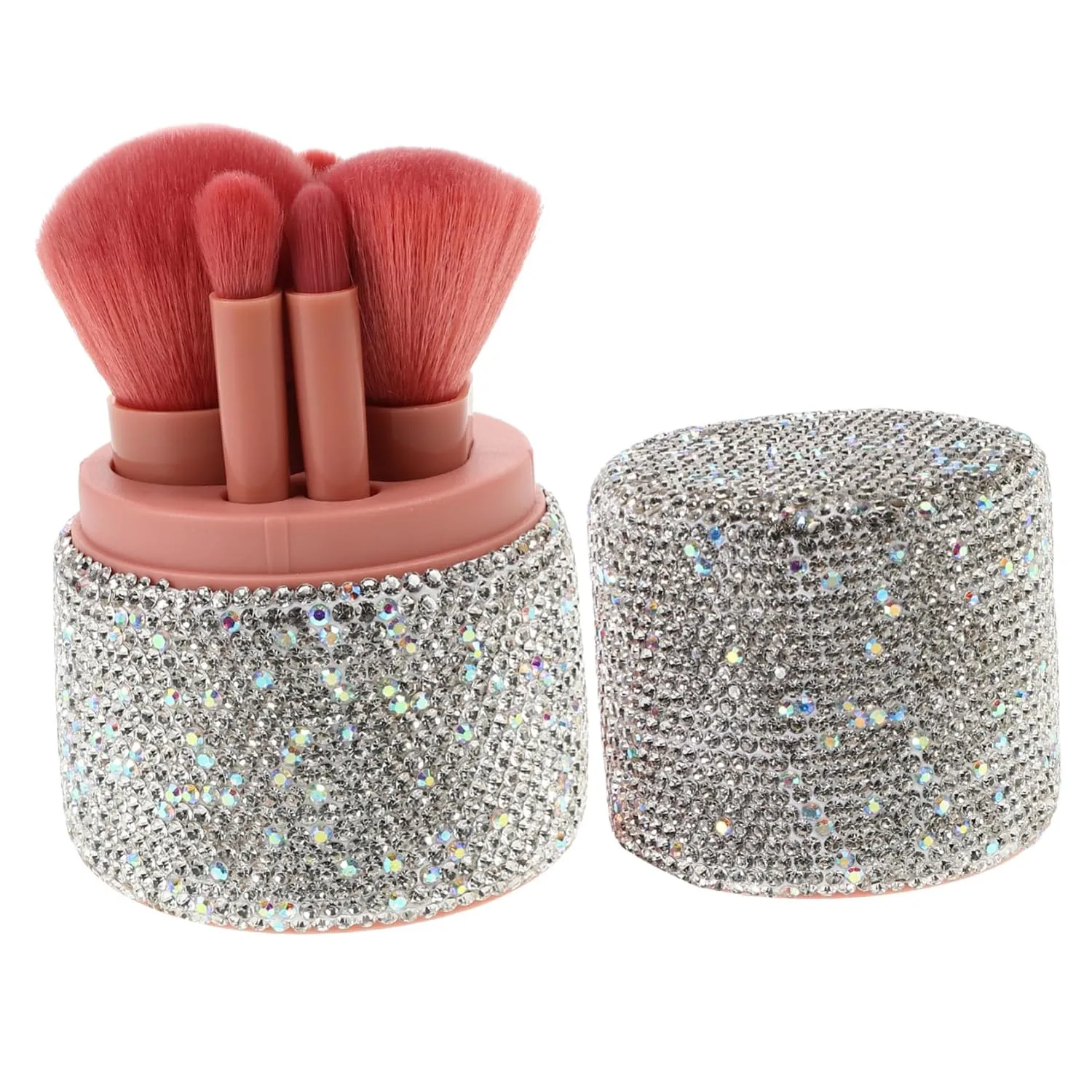 1Set Travel Makeup Brush Set with Crystal Case Makeup Organizer for Foundation Powder Eyeshadow Contour Blush Concealer Multifunctional Dustproof for Home Travel Use