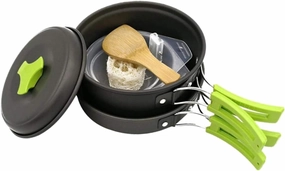 1set Outdoor Camping Cookware for People Non-Stick Pots -Skid Handle Portable Cutlery Design for Outdoor