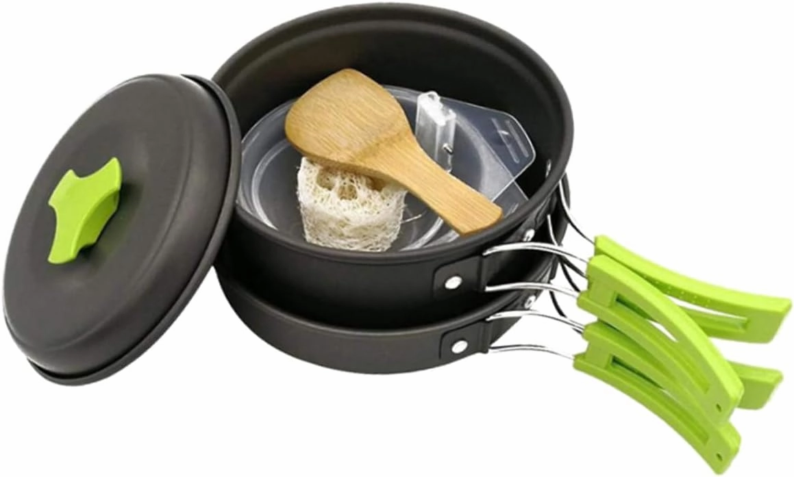 1set Outdoor Camping Cookware for People Non-Stick Pots -Skid Handle Portable Cutlery Design for Outdoor