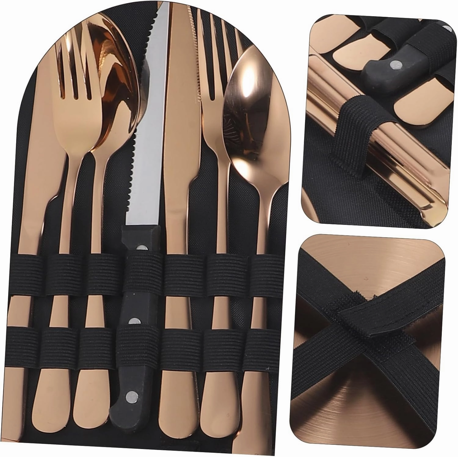 1set Portable Stainless Steel Utensil with Storage Bag Travel Cutlery Kit for Camping Picnics and Outdoor Dining and Convenient for All Your Outdoor Adventures