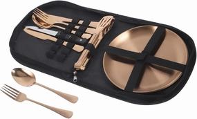 1set Portable Stainless Steel Utensil with Storage Bag Travel Cutlery Kit for Camping Picnics and Outdoor Dining and Convenient for All Your Outdoor Adventures