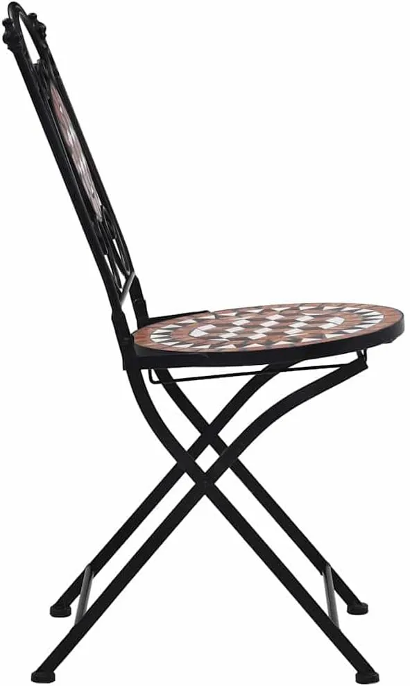 2-Piece Brown Ceramic Mosaic Patio Chairs with Iron Frame, Outdoor Furniture Set for Garden Balcony, 34.3" Height, All-Weather Resistant Seating