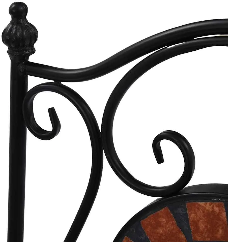 2-Piece Brown Ceramic Mosaic Patio Chairs with Iron Frame, Outdoor Furniture Set for Garden Balcony, 34.3" Height, All-Weather Resistant Seating