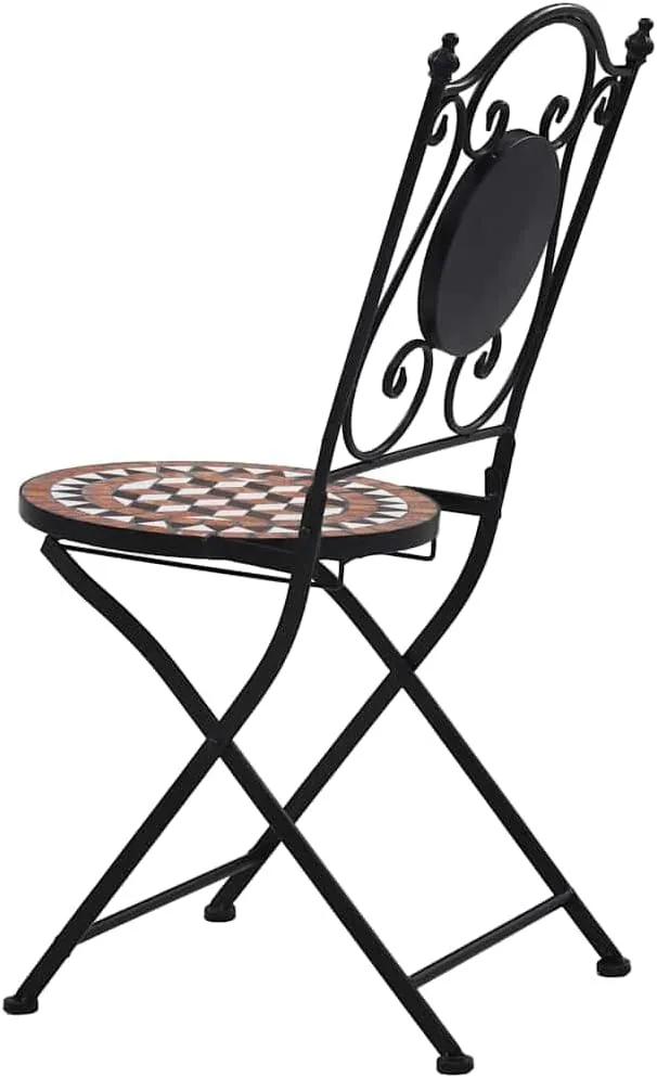 2-Piece Brown Ceramic Mosaic Patio Chairs with Iron Frame, Outdoor Furniture Set for Garden Balcony, 34.3" Height, All-Weather Resistant Seating