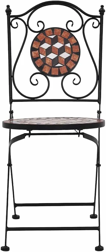 2-Piece Brown Ceramic Mosaic Patio Chairs with Iron Frame, Outdoor Furniture Set for Garden Balcony, 34.3" Height, All-Weather Resistant Seating