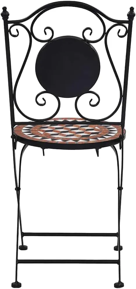 2-Piece Brown Ceramic Mosaic Patio Chairs with Iron Frame, Outdoor Furniture Set for Garden Balcony, 34.3" Height, All-Weather Resistant Seating
