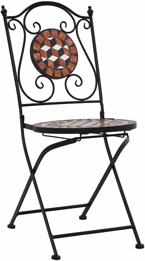 2-Piece Brown Ceramic Mosaic Patio Chairs with Iron Frame, Outdoor Furniture Set for Garden Balcony, 34.3" Height, All-Weather Resistant Seating