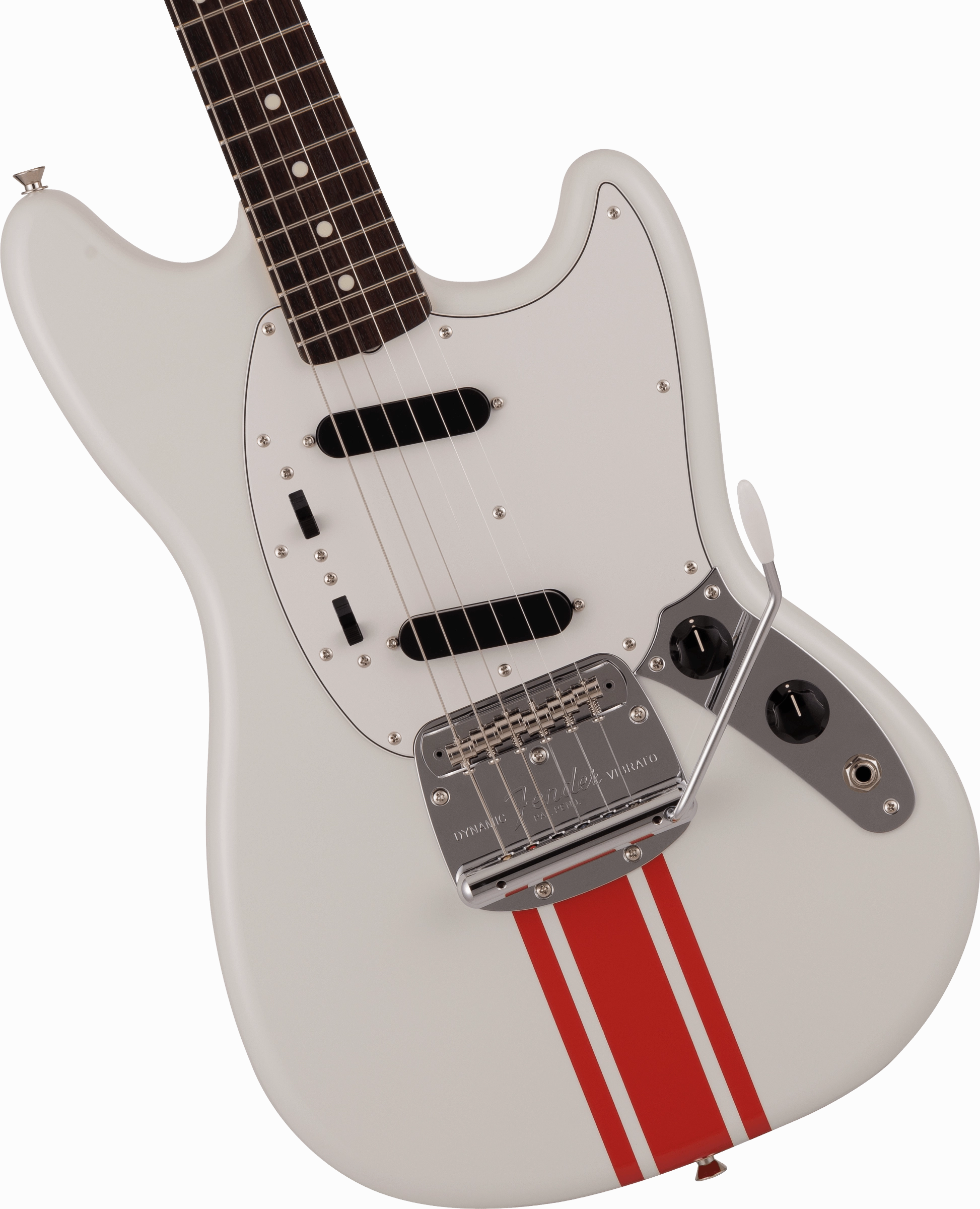 2023 Collection Made in Japan Traditional 60s  Mustang, Rosewood Fingerboard, Olympic White with Red Competition Stripe