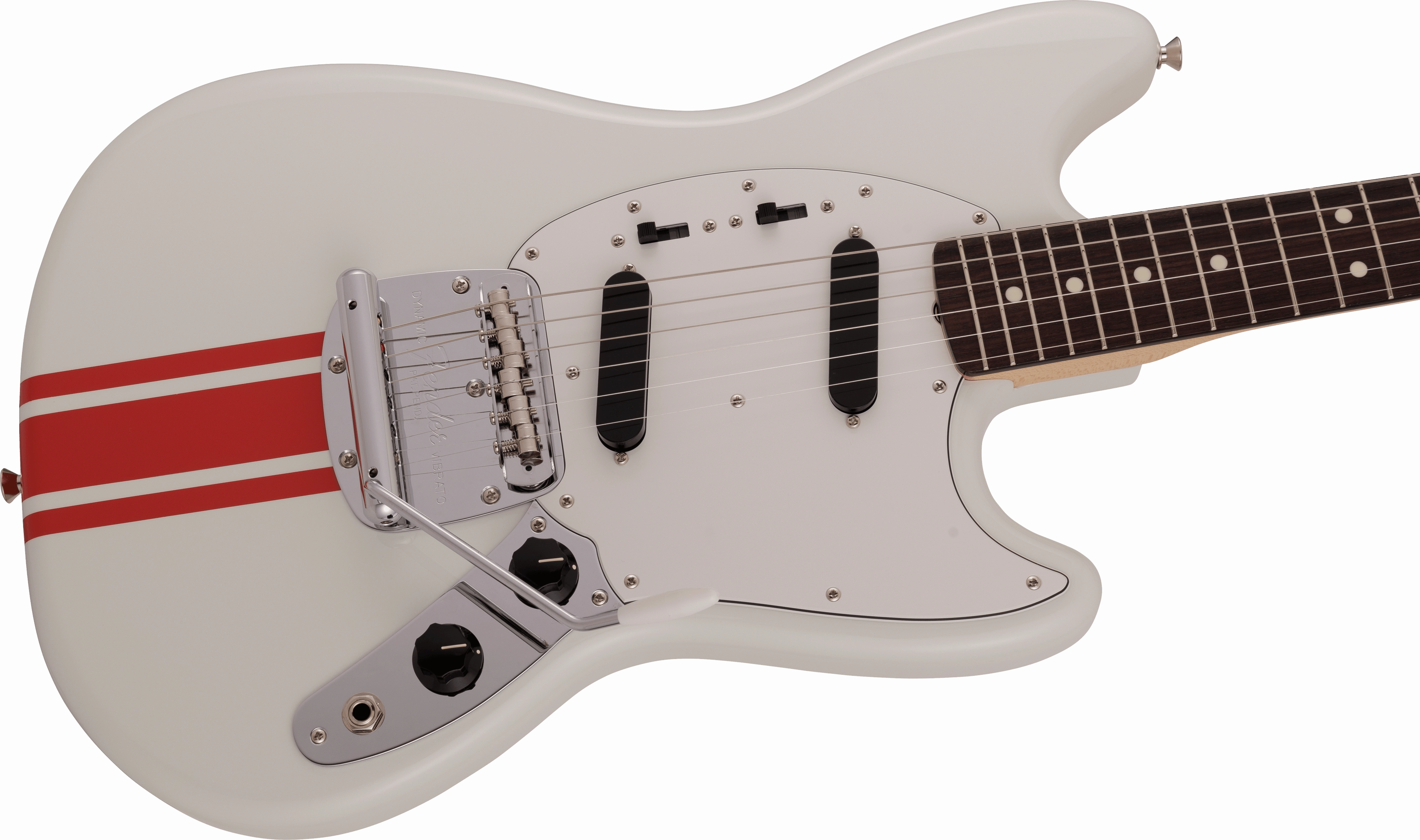2023 Collection Made in Japan Traditional 60s  Mustang, Rosewood Fingerboard, Olympic White with Red Competition Stripe