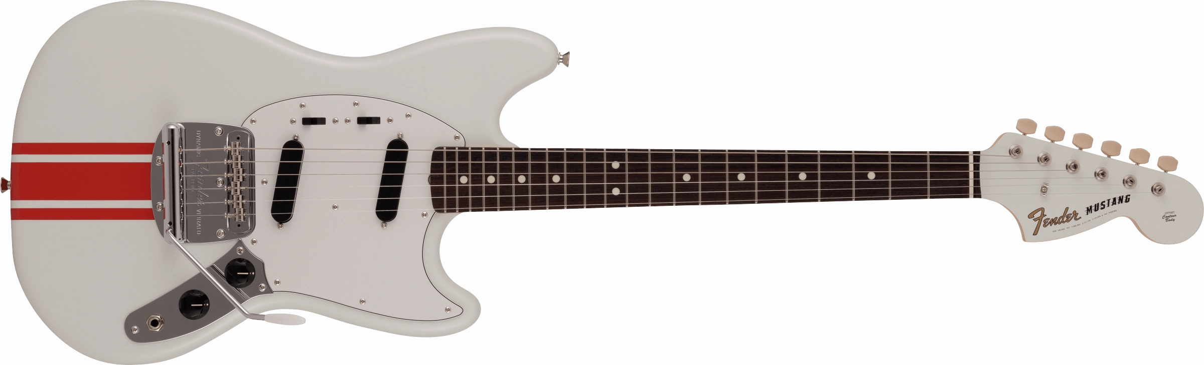2023 Collection Made in Japan Traditional 60s  Mustang, Rosewood Fingerboard, Olympic White with Red Competition Stripe