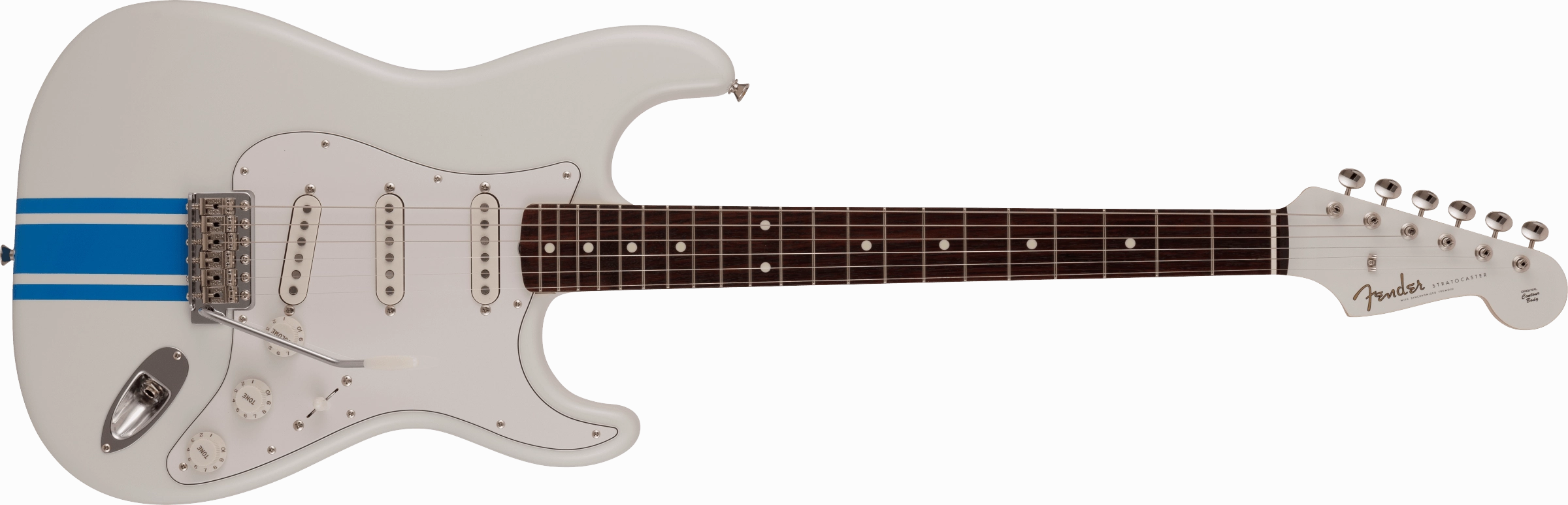 2023 Collection Made in Japan Traditional 60s Stratocaster, Rosewood Fingerboard,  Olympic White with Blue Competition Stripe