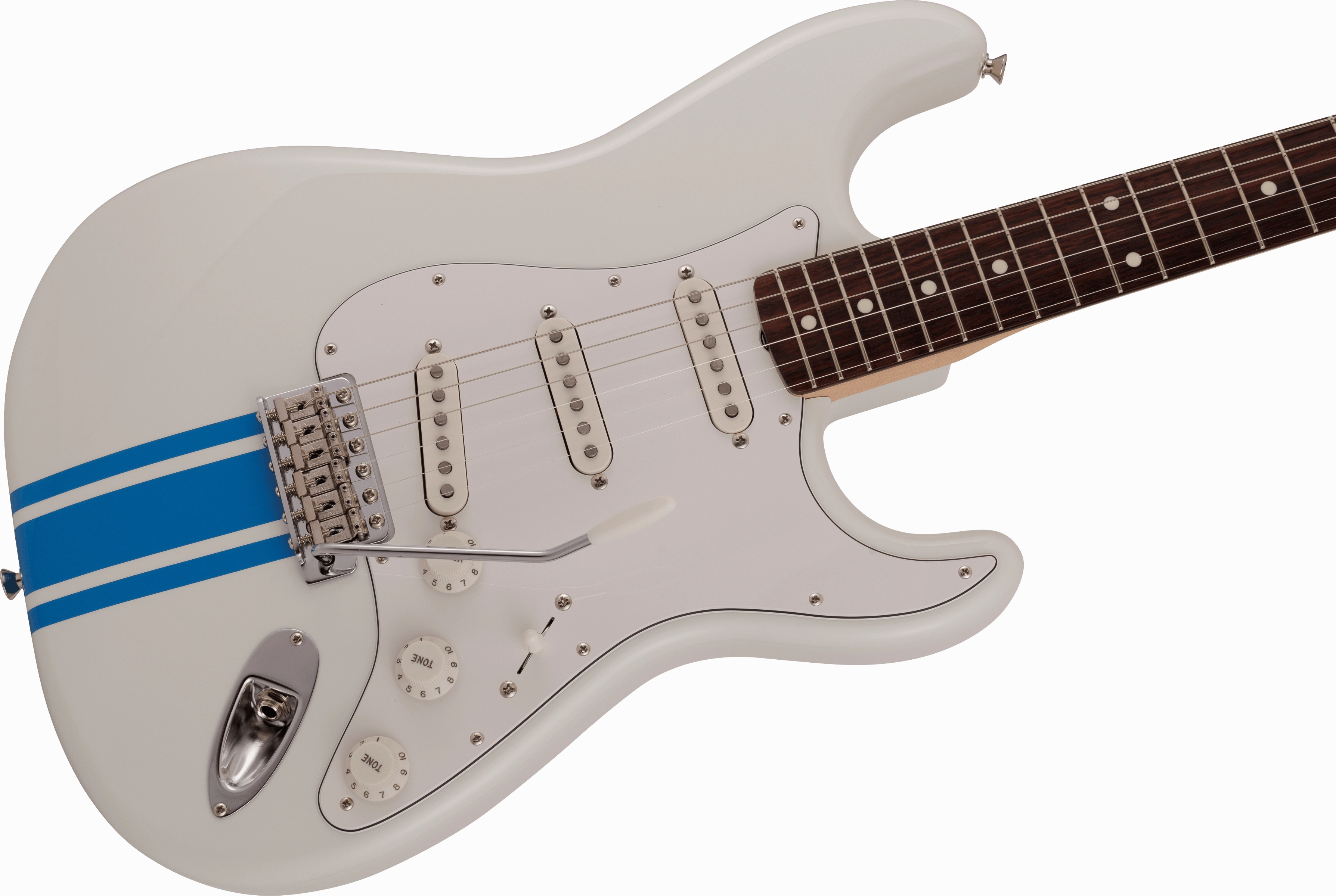 2023 Collection Made in Japan Traditional 60s Stratocaster, Rosewood Fingerboard,  Olympic White with Blue Competition Stripe