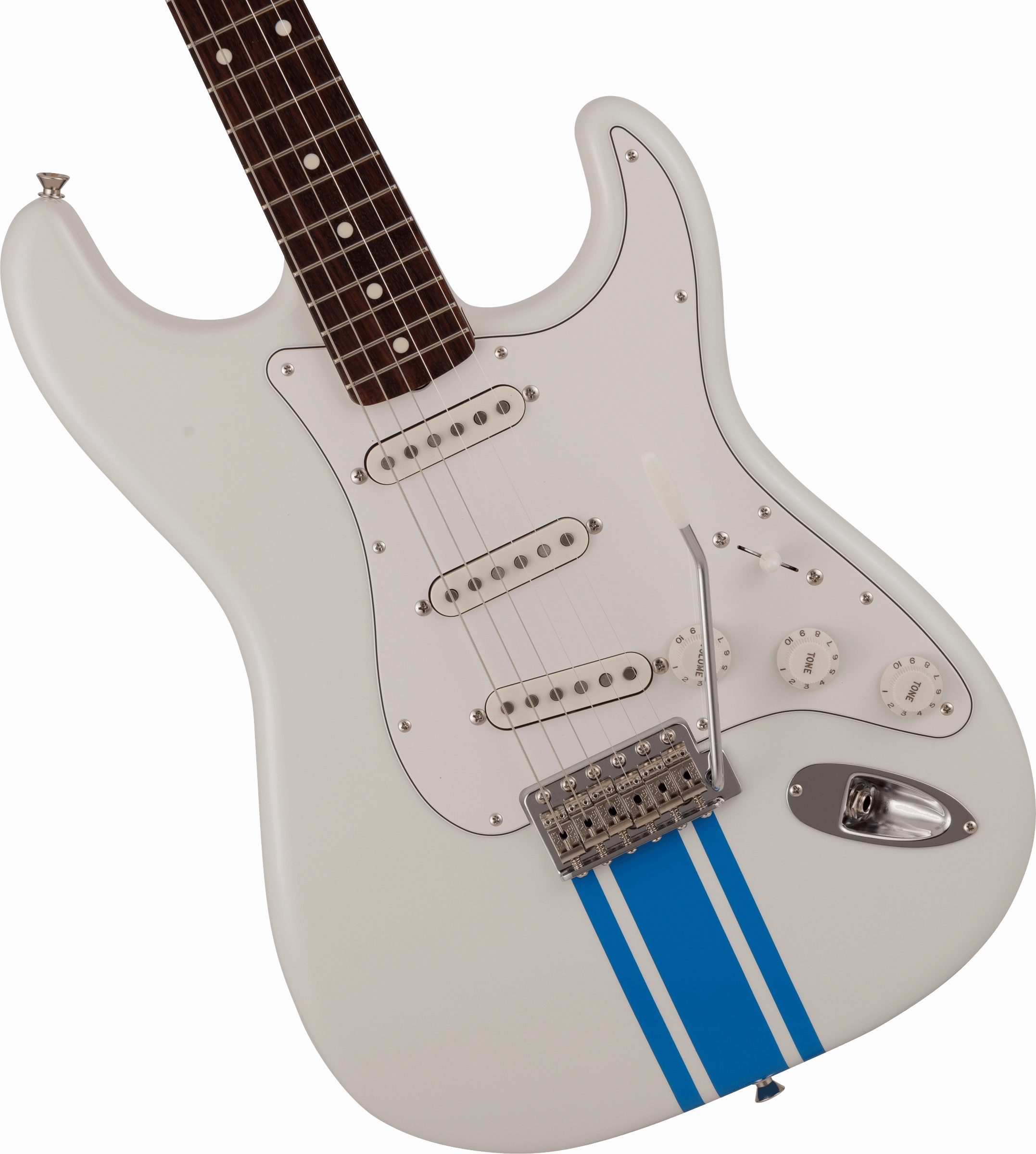 2023 Collection Made in Japan Traditional 60s Stratocaster, Rosewood Fingerboard,  Olympic White with Blue Competition Stripe