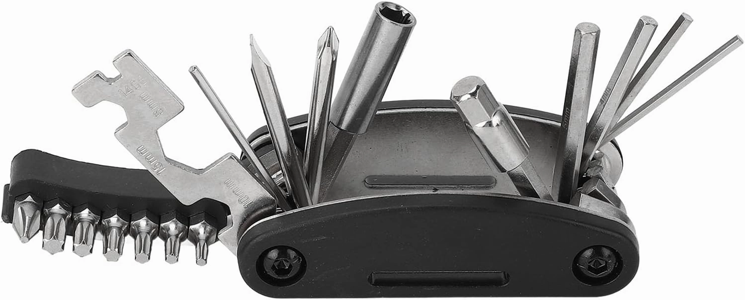 20 in 1 Bike Multitool, Portable Integrated Tool Kit with Electroplated Carbon Steel Compact Folding Bike Repair Tool for Camping Travel Emergency Maintenance (Black)