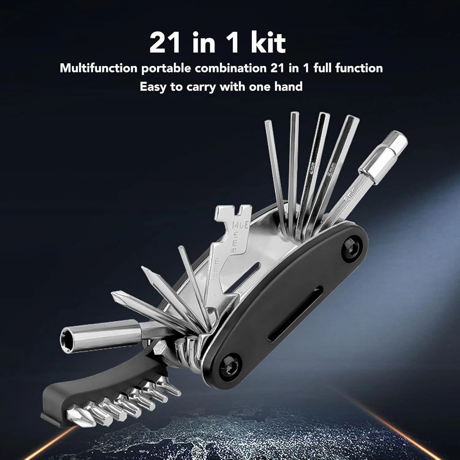 20 in 1 Bike Multitool, Portable Integrated Tool Kit with Electroplated Carbon Steel Compact Folding Bike Repair Tool for Camping Travel Emergency Maintenance (Black)
