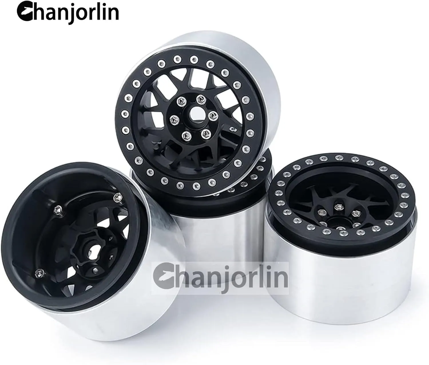 2.2 RC Beadlock Wheels Rims 12mm Hex 1/10 Aluminum Alloy Mud Slingers Hubs for 1:10 Rock Crawler Car Axial SCX10 Tamiya CC01 D90 RR10 RC4WD Gen8 Traxxas TRX4 2.2" Tires 4PCS (Black)