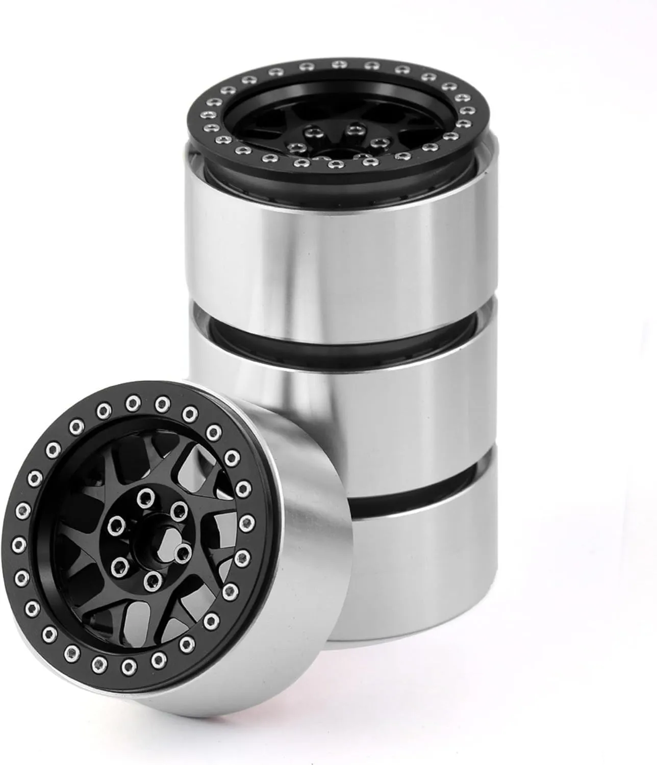 2.2 RC Beadlock Wheels Rims 12mm Hex 1/10 Aluminum Alloy Mud Slingers Hubs for 1:10 Rock Crawler Car Axial SCX10 Tamiya CC01 D90 RR10 RC4WD Gen8 Traxxas TRX4 2.2" Tires 4PCS (Black)