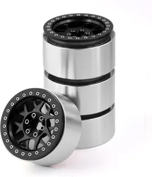 2.2 RC Beadlock Wheels Rims 12mm Hex 1/10 Aluminum Alloy Mud Slingers Hubs for 1:10 Rock Crawler Car Axial SCX10 Tamiya CC01 D90 RR10 RC4WD Gen8 Traxxas TRX4 2.2" Tires 4PCS (Black)
