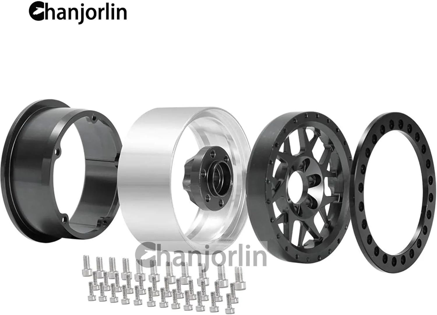 2.2 RC Beadlock Wheels Rims 12mm Hex 1/10 Aluminum Alloy Mud Slingers Hubs for 1:10 Rock Crawler Car Axial SCX10 Tamiya CC01 D90 RR10 RC4WD Gen8 Traxxas TRX4 2.2" Tires 4PCS (Black)