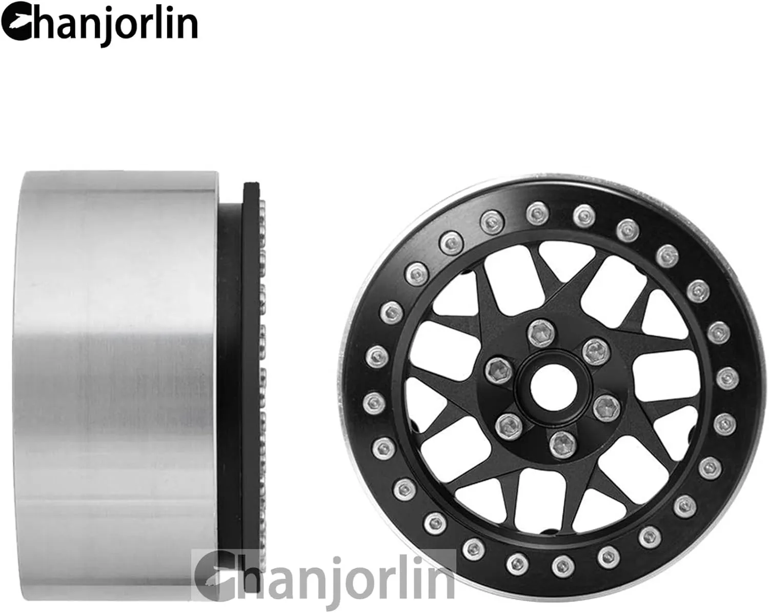 2.2 RC Beadlock Wheels Rims 12mm Hex 1/10 Aluminum Alloy Mud Slingers Hubs for 1:10 Rock Crawler Car Axial SCX10 Tamiya CC01 D90 RR10 RC4WD Gen8 Traxxas TRX4 2.2" Tires 4PCS (Black)