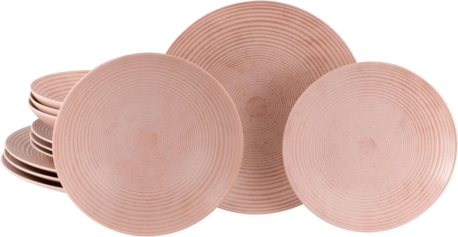 23719, Catania Peach Series, 12-Piece Crockery Set for 4 People, Plate Set Made of Stoneware, Dishwasher and Microwave Safe, Made in Portugal