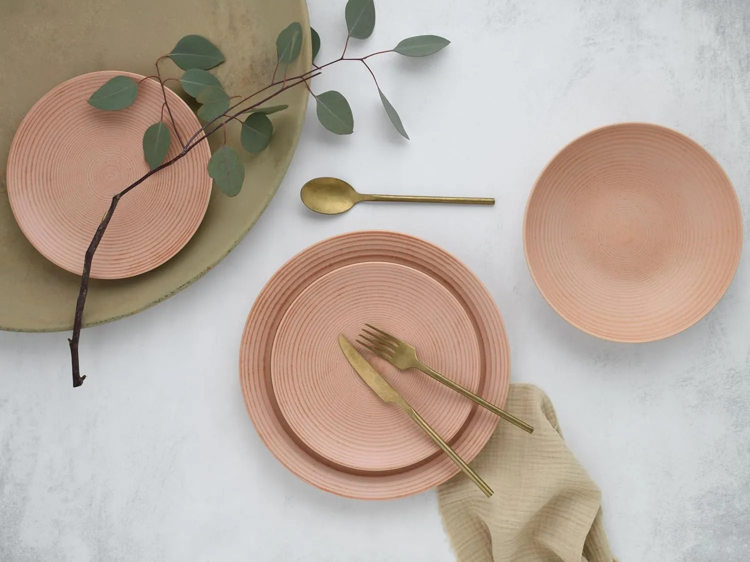 23719, Catania Peach Series, 12-Piece Crockery Set for 4 People, Plate Set Made of Stoneware, Dishwasher and Microwave Safe, Made in Portugal