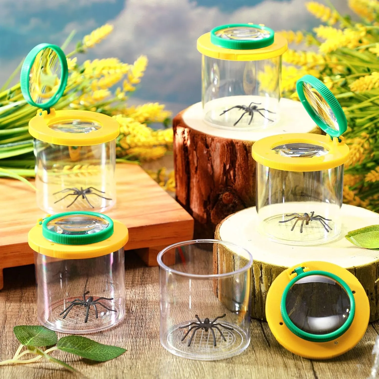 24 Pcs Bug Jar Viewer Magnifying Insect Box Magnifier Bug Container Bulk Insect Container Cage for Kids Children Science Nature Exploration Educational Tool Collecting Kit (Yellow)